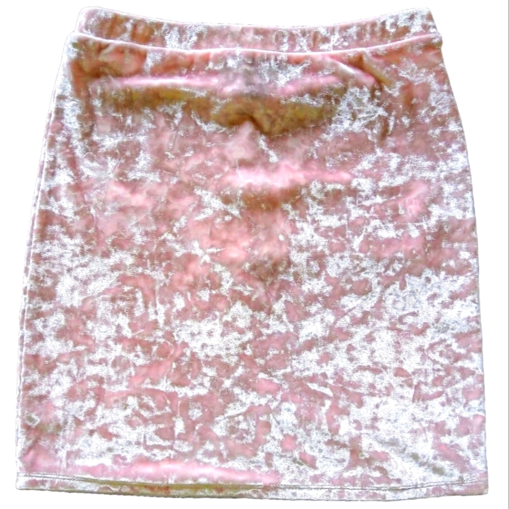 Pink velvet bodycon mini skirt